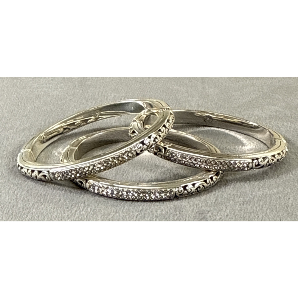 Brighton Silver Slim Bangle Hinged Bracelet Lot of 5 Rhinestones Benefits Chrty - Picture 2 of 16